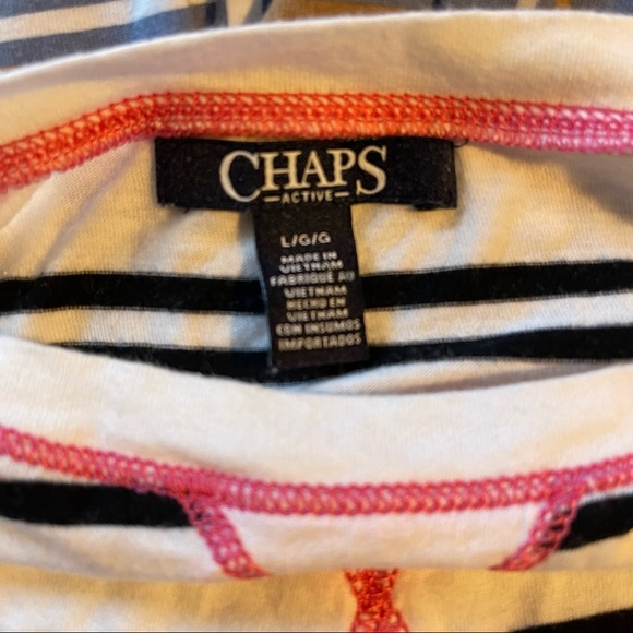 ✨Chaps NWOT Active White & Black Stripe 3/4 Sleeve Cotton Top: Size Large ✨ - Picture 7 of 7